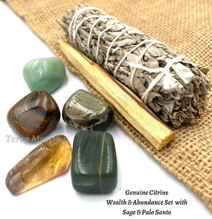 Genuine Citrine Wealth & Abundance Set with Sage & Palo Santo